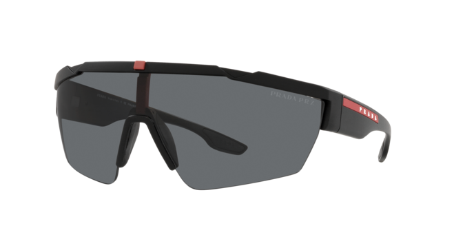 Prada Sport 03XSF Black Rubber Shield Grey Polar Spex Eyewear